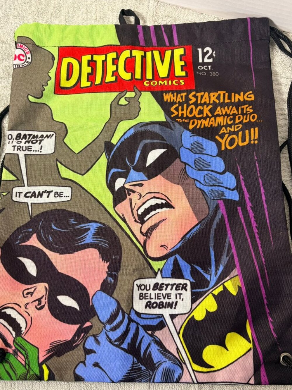 DC Comics Batman & Robin Detective Comics 380 Drawstring Backpack Cinch Bag Bat